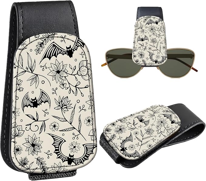 Leather Magnetic Sunglass Holder for Car Sun Visor, Cute Eyeglass Ticket Card Hanger Clip, Universal Auto Interior Accessories for SUV Pickup Truck, Sketch Floral by Unknown