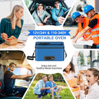 Portable Oven, 12V 24V 110V-240V Car Food Warmer Portable Personal Mini Oven Electric Heated Lunch Box for Meals Reheating & Raw Food Cooking for Road Trip/Camping/Picnic/Family Gathering(Blue) - Image 6