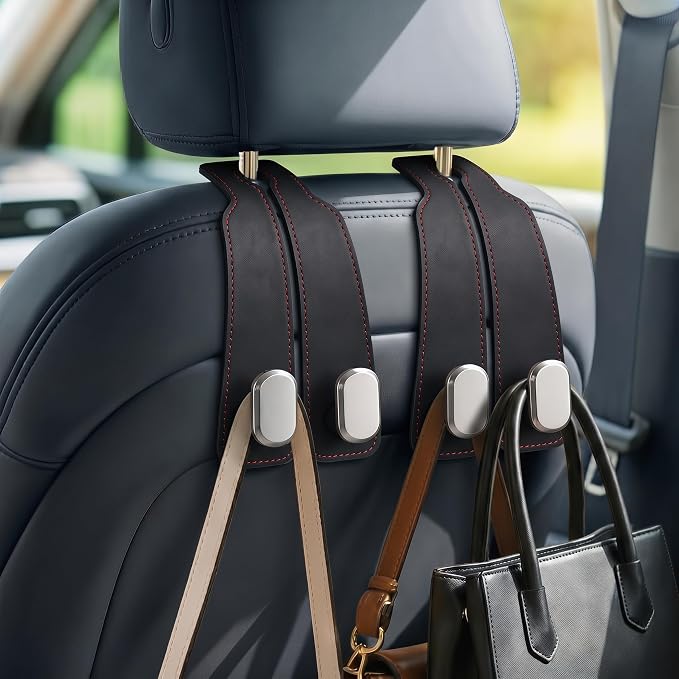 Car Seat Headrest Hooks for Purses & Shopping Bags, 2 Pack Suede Car Purse Hook, Double Hooks Secure Bags While Driving, Elegant & Durable, Simple to Install, Fits Handbags, Grocery Bags, Bottles. by Unknown