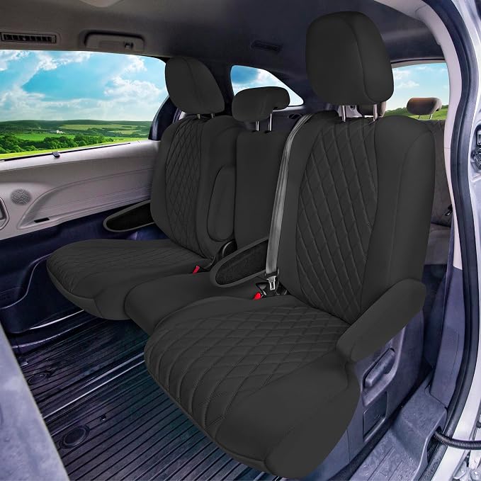 FH Group Custom Fit Car Seat Covers Specifically Made for Toyota Sienna 2011-2020, Car Seat Cover 2nd Row Set, 8 Seater Automotive Seat Covers in Black Neoprene, Waterproof and Washable Seat Covers - Image 3