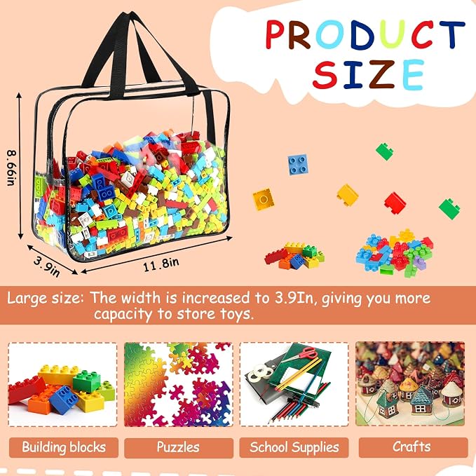 6 Packs Large Toy Storage Bags with Labels, Reusable Clear PVC Board Game Storage, Travel Waterproof Organizer Bags with Zipper for Building Blocks, Puzzle, Kids Books - Image 2
