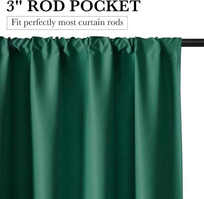 RYB HOME 100% Blackout Short Curtains for Small Window, Thermal Insulated | Total Room Darkening, Noise Reducing, Curtains for Basement Bathroom RV Cars, W29 x L30, Dark Green, 2 Panels - Image 3