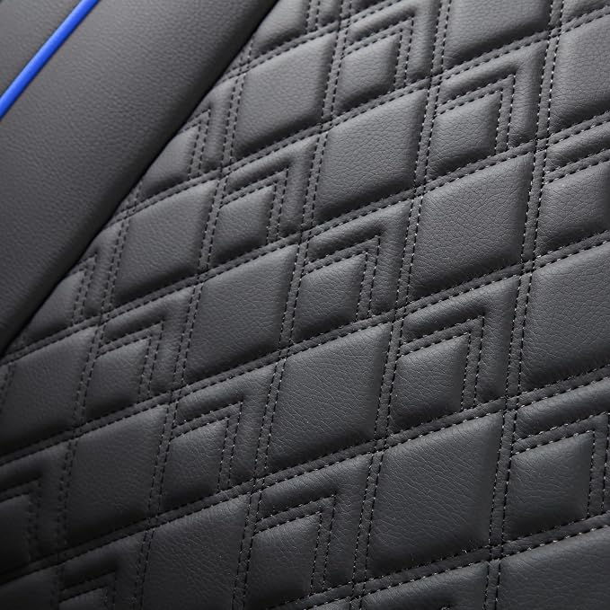 Chevy Silverado Seat Covers,Leather Seat Covers for GMC Sierra,Custom Fit 2007-2026 1500 2500HD 3500HD Crew Double Extended Regular Cab,LT LZT RST Trail Boss(Front Pair,Black Blue) - Image 8