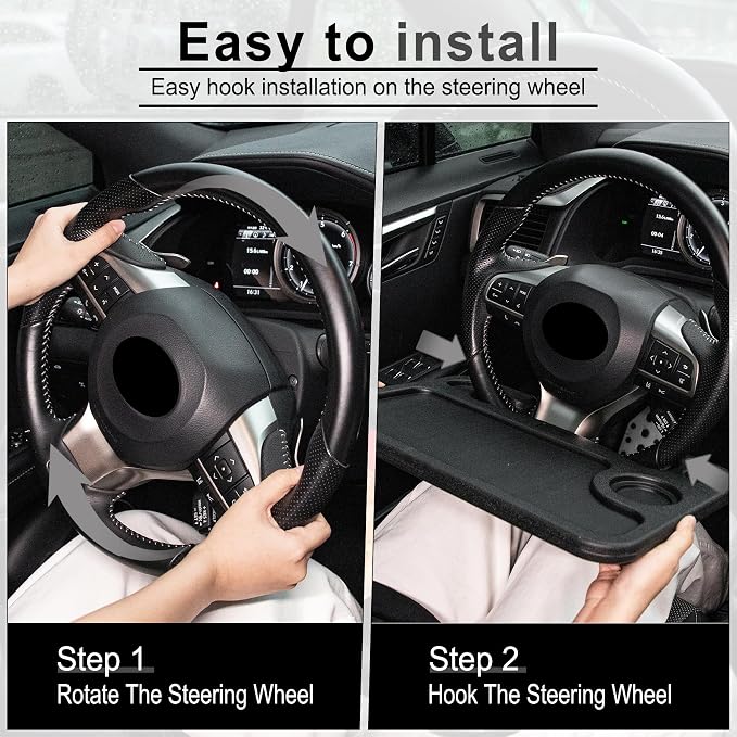 JUSTTOP Car Steering Wheel Desk for Laptop,Multipurpose Travel Car Accessories, Car Seat Stand Trays for Eating, Steering Wheel Overhead Table Console(Black) - Image 4