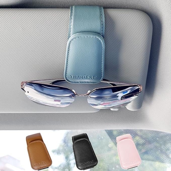 TILDOSAC Sunglasses Holder for Car Visor, Leather Magnetic Sunglass Holder for Car with Clip, Blue by TILDOSAC