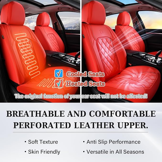Coverado Leather Seat Covers, Car Seat Cover Front Seats, Waterproof Seat Covers, Luxury Faux Leather Car Seat Protectors, Red Car Seat Cover, Automotive Seat Covers Universal Fit for Most Cars - Image 5