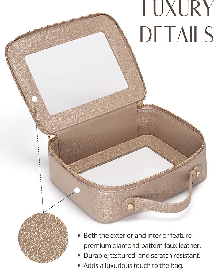 Clear Makeup Bag Travel Cosmetic Case Transparent Toiletry Bag with Zipper, Portable Make Up Organizer Traveling Compact Car Bag for Essentials, Gold, Medium and Large - Image 3