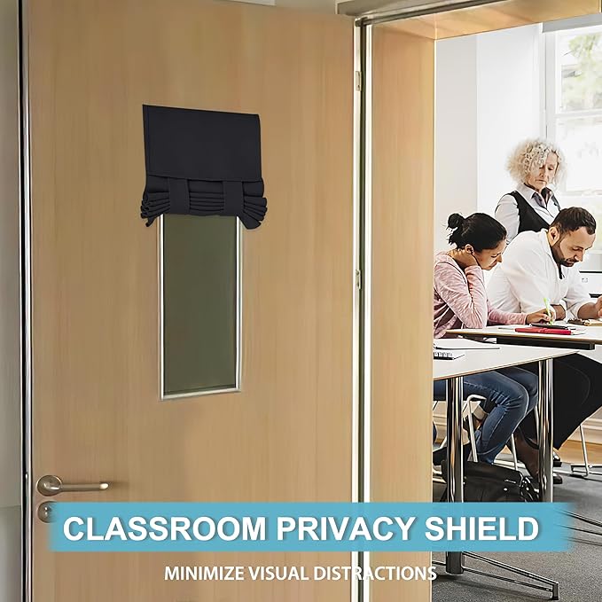 RYB HOME Classroom Door Window Cover Lockdown Shades Blackout, No Drill | Privacy Sidelight Glass Door School Office Blinds, Room Darkening Blocks Views, Portable Curtains, W12 x L30, Black, 1 Panel - Image 2