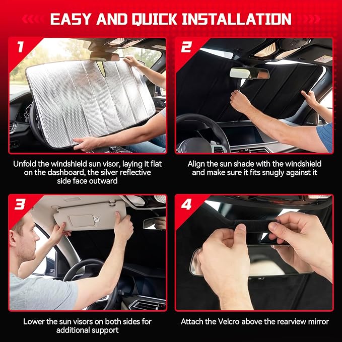 Windshield Sun Shade for Toyota Tacoma 2018-2023 | Custom Fit, Car Front Window Cover, Foldable Sunshade, 5-Layer Thermal Insulation, Blocks Heat & UV Rays, Keep Car Cool - Image 6