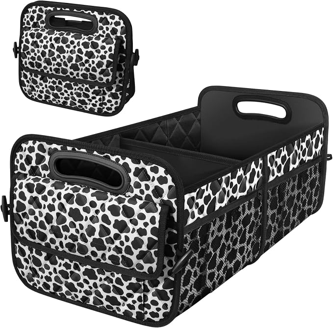 Deosk Trunk Organziers and Storage with Reinforced Handles,Car Accessories for Women/Men 50L Waterproof Polyester Trunk Organzier for Car/SUV/Minivan/Truck(Medium, Cow print) by Deosk