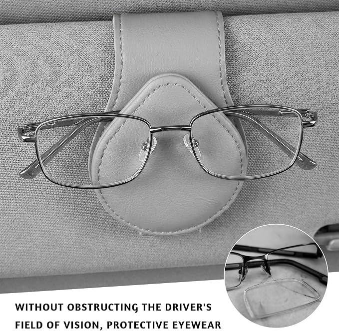 Magnetic Sunglass Holder for Car Visor, Leather Vehicle Sunglass Hanger Clamp Card Holder with Magnet, Universal Eyeglass Clamp Visor Ticket Organizer for Cars Trucks SUVs (Gray) - Image 5