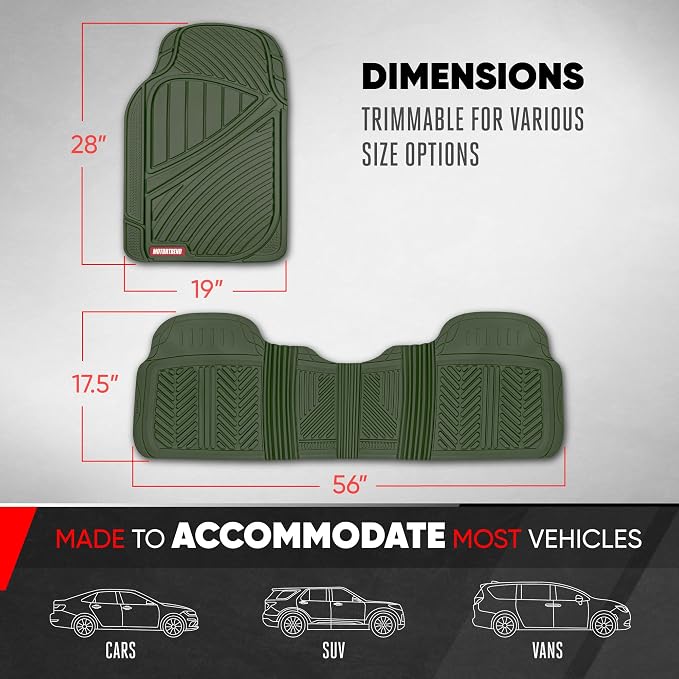 Motor Trend FlexTough Performance All Weather Rubber Car Floor Mats - 3 Piece Floor Mats Automotive Liners for Cars Truck SUV, Heavy-Duty Waterproof (Green) - Image 4