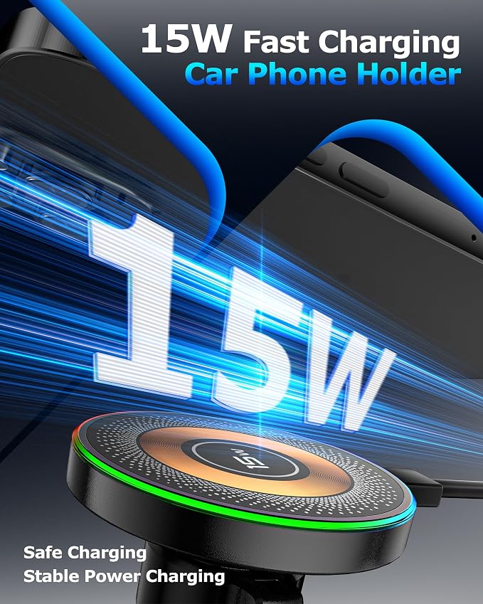 ZBF Magnetic Wireless Charging Car Phone Holder with 15W Fast Charging & Strong Vacuum Suction, 360° Rotatable Dashboard & Windshield Mount for Magsafe iPhone 17/16/15/14/13 Android Galaxy S24/S23/S22 - Image 3
