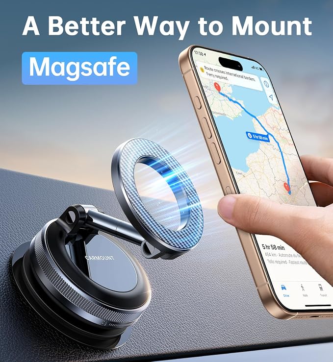 for Magsafe Car Mount carmount 2.0 Magnetic Phone Mount【Ultra-Stable Magnetic Hold】Vacuum Magnetic Phone Holder for Car Dashboard Windshield Phone Holders for Your Car for iPhone Samsung,Carbon Fiber - Image 6