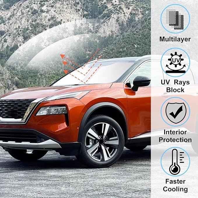 Windshield Sunshade for 2021-2026 Ni-ssan Rogue 3rd Gen. | Full covered for windshield, Foldable & Durable, Block UV Rays, Reduce Heat, Easy to install, Keeps Car Cooler - Image 2