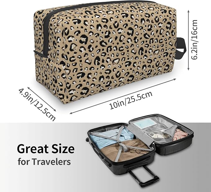 Leopard Print Makeup Bag - Durable 600D Oxford Fabric Travel Cosmetic Bag, Shockproof Foam Padded Toiletry Organizer for Gym & Daily Use 10x6.2x4.9 Inch - Image 4