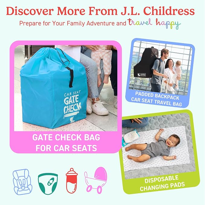 J.L. Childress Gate Check Bag for Single & Double Strollers, Neon Blue | AirTag compatible Gate Check Bag keeps strollers clean, protected & easy to identify when airport gate checking - Image 10