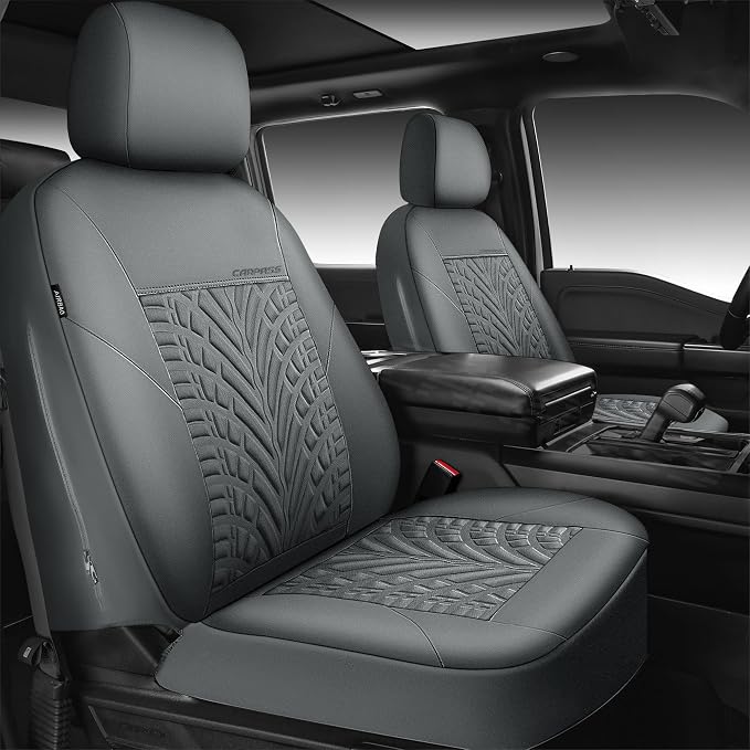 CAR PASS Neoprene Waterproof Seat Covers Full Sets, Wetsuit Car Seat Covers 5 Seats Universal Fit for Vans, Truck, SUV, 3D Tyre Embossed Seat Covers Anti Slip with Armrests, Aibag Compatible(All Gray) - Image 9