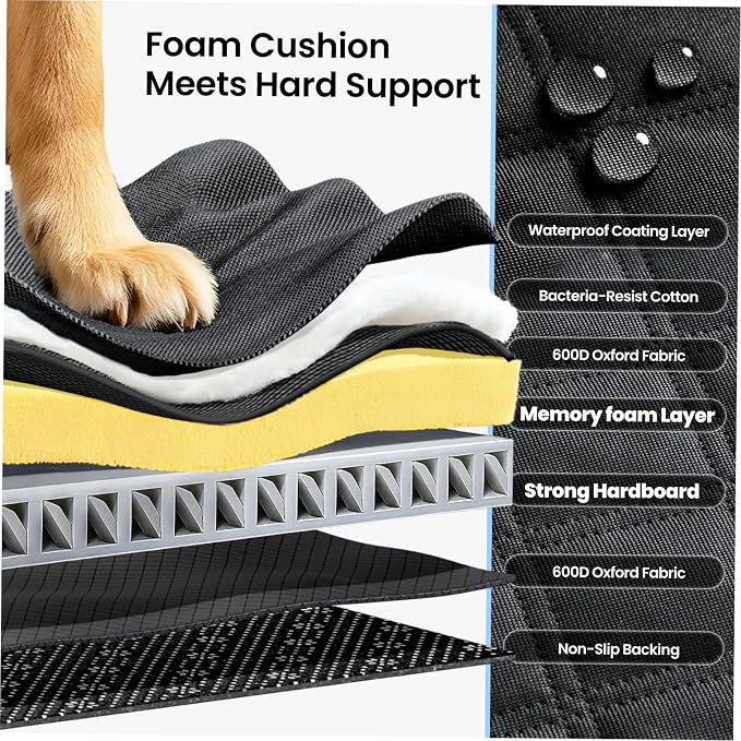REEVAA 2.0 Hard Bottom Back Seat Cover for Large Dogs, L, Black | Foam Padding, 600 lbs Extender, 45% More Space for Large Dogs, Waterproof, Zippered Mesh Window, Fits SUVs & Small Trucks - Image 5