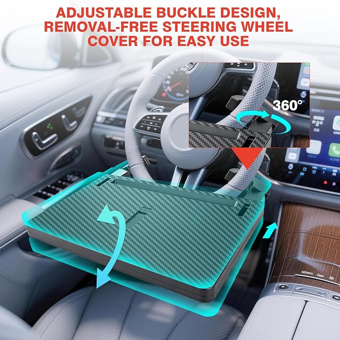 Large Steering Wheel Tray Table, Car Desk For Laptop, Car Trays For Eating And Working, Steering Wheel Table For Most Cars, Adjustable Car Food Tray With Dual Slide-Out Trays (Carbon Fiber Look) - Image 3