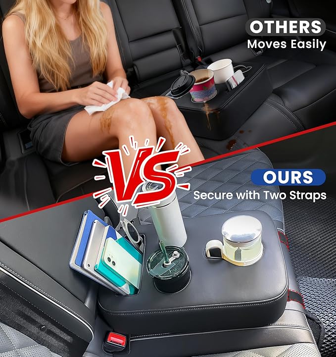 Upgraded Car Cup Holder with Dual Secure Strap Back Seat Cup Holder for Car | PU Leather Truck Cup Holder, Boat Tray Organizer for Trucks, Minivans, SUVs, RVs, Holds Coffee, Snacks, Cell Phone - Image 2