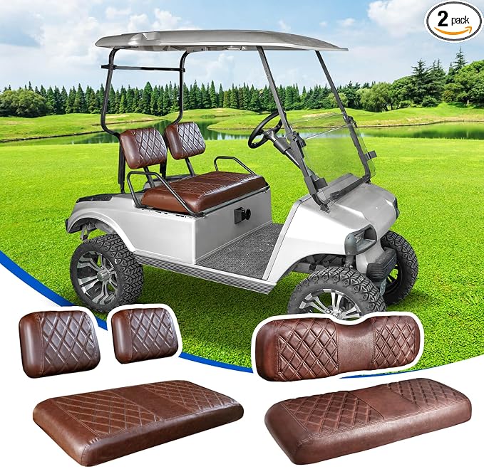NOKINS Golf Cart Seat Covers 4 Piece Fits Club Car DS Pre-2000 | Front and Rear Seat Vinyl Covers, Golf Cart Accessories, No Staples(Brown and Brown 8438) by NOKINS-GolfCartPartsFactory