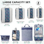 OlarHike 8 Set Compression Packing Cubes for Travel Essentials,Compressible Expandable Space Saver Bags for Organizing Clothes,Luggage Garment Bags with Over 1000 pcs Mesh Holes(Dark Blue Floral) - Image 2