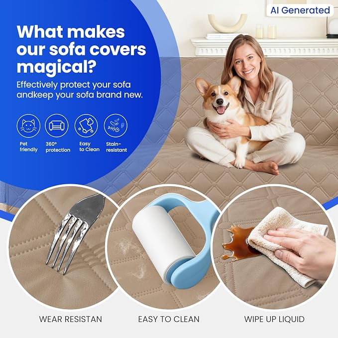 Waterproof Couch Covers for Pets, Waterproof Dog Bed Cover, Anti-Slip Soft Dog Blankets, Couch Cover for Dogs Washable, Pet Blanket for Puppy Large Dogs Cat (82x120 Inch, Khaki) - Image 6