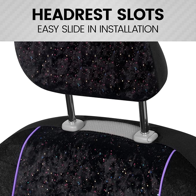 BDK Black Stardust Car Seat Covers for Front Seats, 2 Count.Glitter Pattern Front Seat Cover Set with Matching Headrest, Sideless Design for Easy Installation, Fits Most Car Truck Van and SUV (1 Pack) - Image 3
