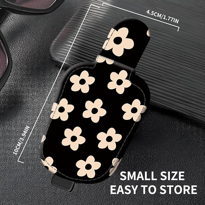 Leather Magnetic Sunglass Holder for Car Sun Visor, Cute Eyeglass Ticket Card Hanger Clip, Universal Auto Interior Accessories for SUV Pickup Truck, Black Daisy - Image 4