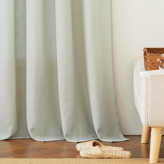 RYB HOME Extra Long Linen Curtains 120 inches for Living Room, Light Filtering Privacy Protection Vertical Decorative 2 Panels Set Window Treatments for Bedroom, Sage Green, W 52 x L 120 inches - Image 6