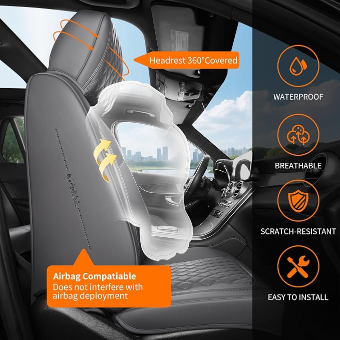 Gray High-Density Nappa Leather Automotive Car Seat Covers Full Set | Univerasal Fit,3D Contoured,Full Coverage,Waterproof,ThickTexture Nappa Leather,for most Suvs Trucks Sedans - Image 6