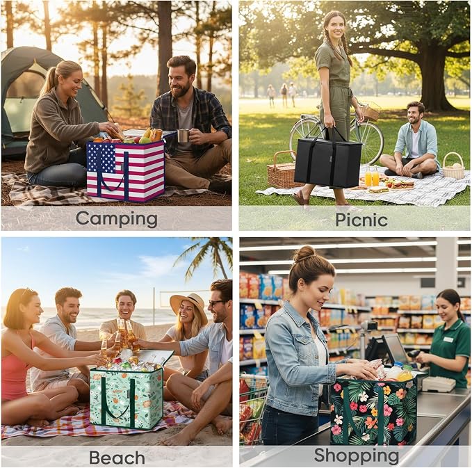 BALEINE 2Pk Insulated Reusable Grocery Bags, Collapsible Cooler Bag for Groceries, Heavy Duty Large Insulated Bag (16''x9''x13'', Charcoal Black) (Pack of 10) - Image 6