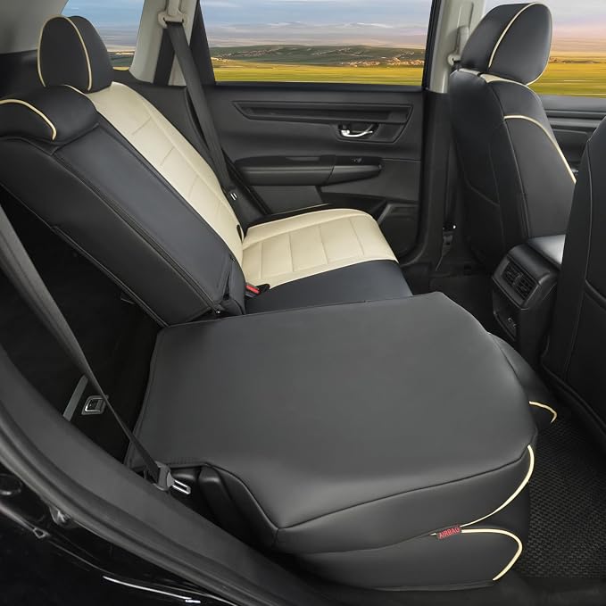Lolcar CRV Seat Covers Custom Fit for Honda CRV 2023 2024 2025 2026 Leather Car Seat Cover Full Set for Trucks SUV,Waterproof Car Seat Cushion,Faux Leather(Black/Beige) - Image 8