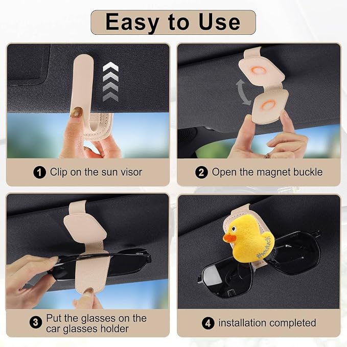 Ducks Car Visor Accessories Magnetic Leather Sunglasses Holder | Ticket Card Clip Sunglasses Mount,Cars Visor Accessories Gadgets Duck Auto Decor,Ducks Gifts for Women,Men,Mom - Image 5