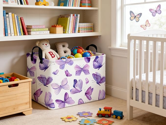 Rectangular Purple butterfly basket,Girls Storage Bin Organizer,Baby Storage Basket,Kids Storage Baskets for kids Bedroom,Gift bin,Butterflies house Decor,Gift baskets(Purple butterfly) - Image 3