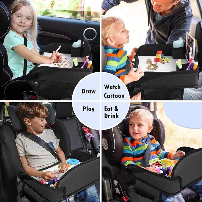 Kids Travel Tray for Toddler Car Seat, Road Trip Activities for Kid | Road Trip Essentials Accessories Lap Tray with iPad Holder Stand & Dry Erase Board as Travel Gifts for Kid,2PC - Image 9
