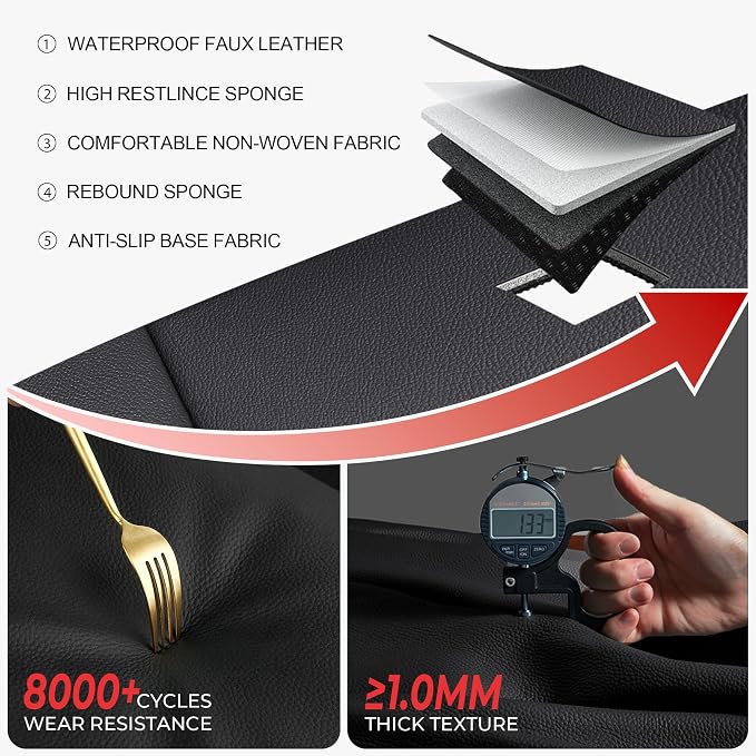 TTX LIGHTING Custom Fit Front Seat Covers for Hyundai Elantra 2016-2025 | Original Seat Pattern Faux Leather Waterproof Car Seat Protectors Airbag Compatible 2-Piece Set - Image 6