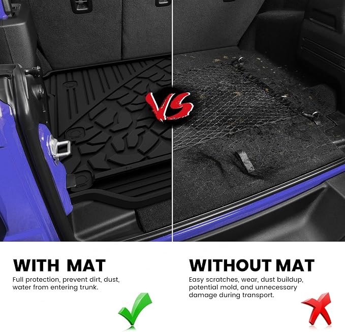 LASFIT Cargo Mat for Jeep Wrangler JL 2018-2026 4 Doors Without SUBWOOFER | Not for JK/Not PHEV/Not 2-Door, All Weather, TPE, Custom Fit, Trunk Mat, for Flat Load Floor, Gas Type, Black - Image 3