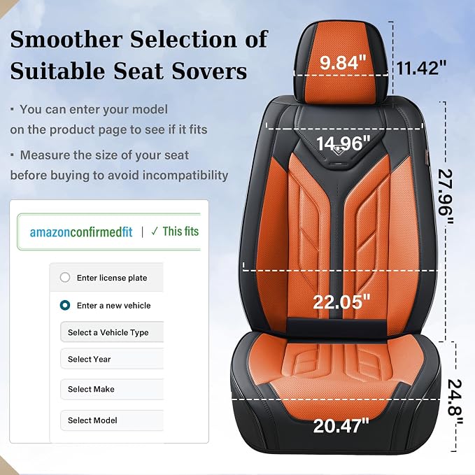 Coverado Car Seat Covers Full Set, Automotive Seat Covers Car Seat Protector Car Seat Cushion, Waterproof Leather Seat Covers for Cars, Universal Fit for Most Sedans SUV Pick-up Truck(Black&Orange) - Image 6