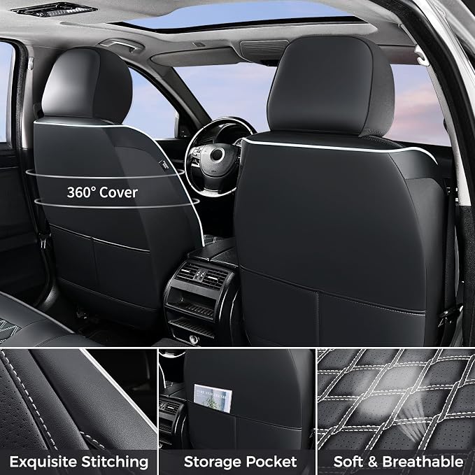 Huidasource Wrangler JL Seat Covers 4 Door 2018-2026 Without Rear Cupholder | Waterproof Wrangler Seat Cover Full Set, Custom Seat Cushion Covers Fit for Jeep Wrangler JL 4-Door (Full Set/Black&White) - Image 2