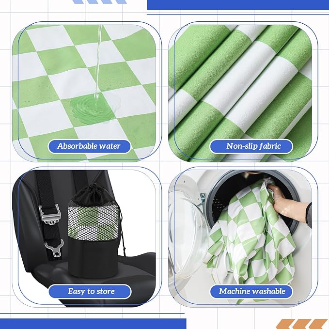 2 Pack Car Seat Towel Cover with Storage Bag, Green and White Plaid | 63 x 32 in Car Towel Seat Cover Non Slip Waterproof, Gym Workout Swimming Running, Machine Washable Sweat Absorbent Protector - Image 5