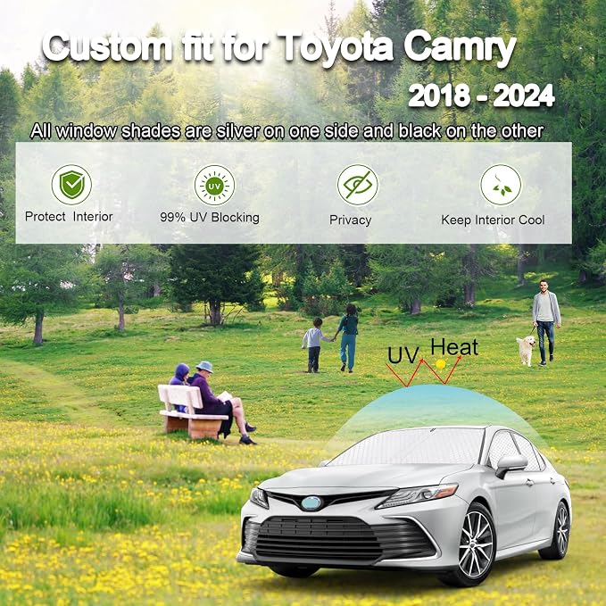 KMF 6pcs Thicken Sun Shades for Toyota Camry 2018-2024 Accessories,Full Window Car Window Covers Sunshade for Windshield Side Rear, UV Block and Blackout Privacy for Camping Outdoor - Image 2