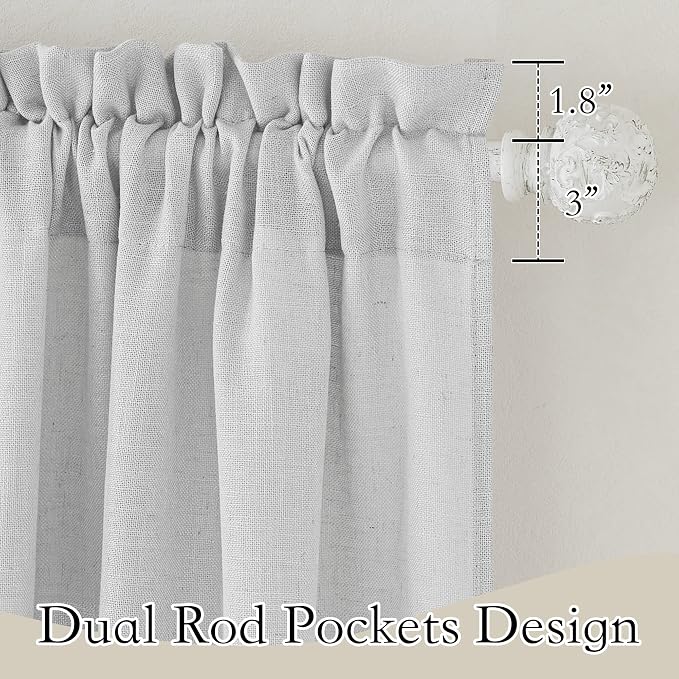 RYB HOME Privacy Sheer Curtains 95 inches Long for Living Room | Linen Textured, Semi Sheer, Rod Pocket, Linen Blend Fabric, Privacy Protected Panels, Dove Grey, W52 x L95, 1 Pair - Image 3