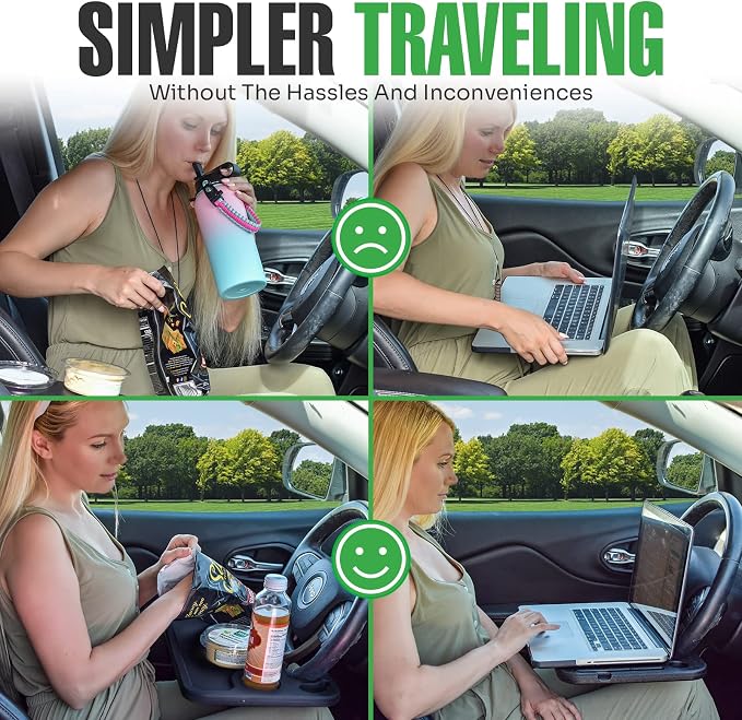 lebogner Steering Wheel Tray, Car Food Trays For Eating, Laptop, Tablet, iPad Or Notebook, Hook On Auto Steering Wheel Desk Table, Fits Most Vehicles Steering Wheels, Travel Car Accessories, Red - Image 6
