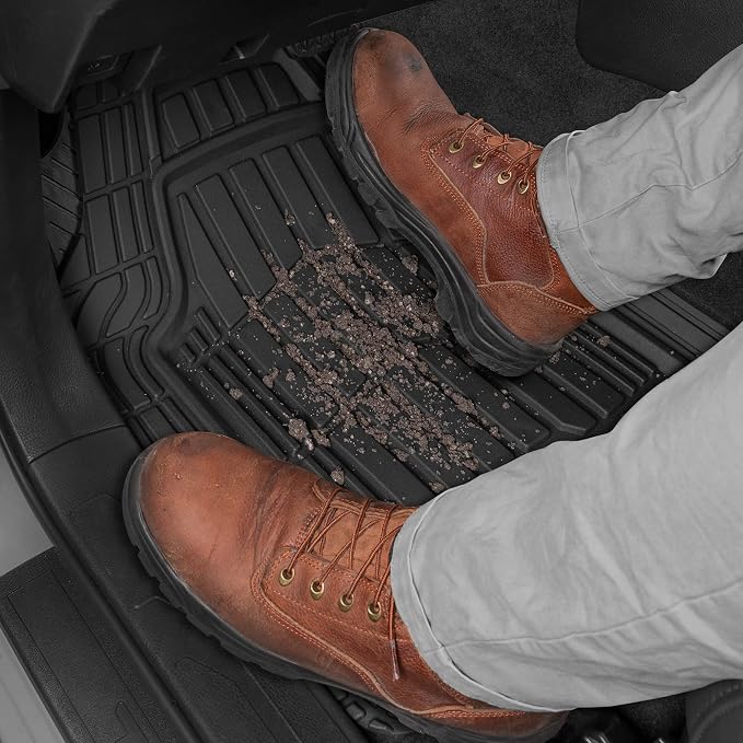 Cat® ToughRide™ Heavy-Duty 3 Piece Rubber All Season Floor Mats for Car Truck Van SUV, Black - Premium Trim to Fit Cars Floor Mat, All Weather Deep Dish Automotive Floor Mats, Total Dirt Protection - Image 3