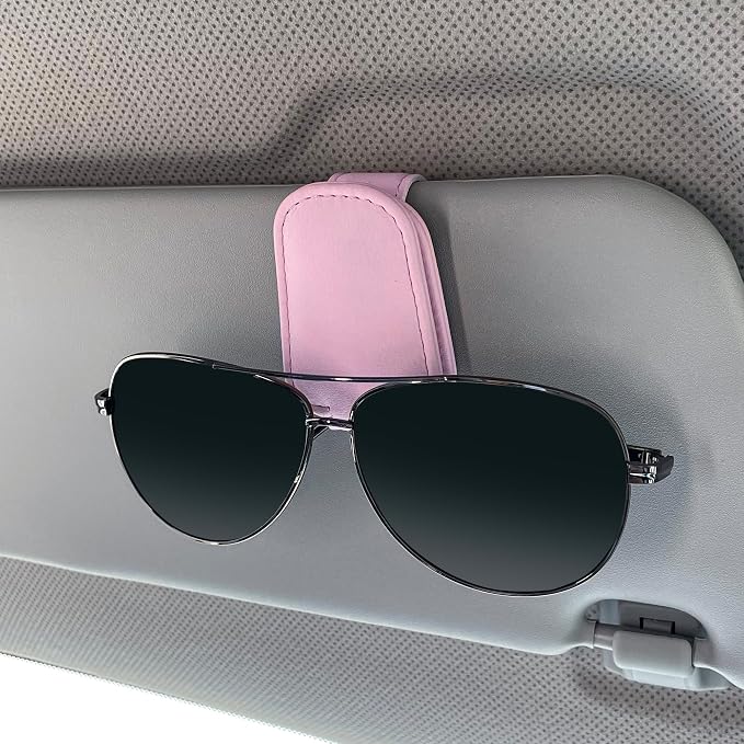 KIWEN 2 Packs Sunglasses Holders for Car Visor, Magnetic Leather Glasses Eyeglass Clip for Car, Ticket Card Clip Sunglasses Mount, Car Visor Accessories Gadgets (2, Pink) - Image 5