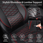 CAR PASS Luxury Nappa Leather Seat Covers Full Set, Water Resistant Faux Leather Seat Cover with Lumbar Support, Breathable Automotive Seat Covers Universal Fit for Sedan SUV Van Truck, Black Red - Image 5