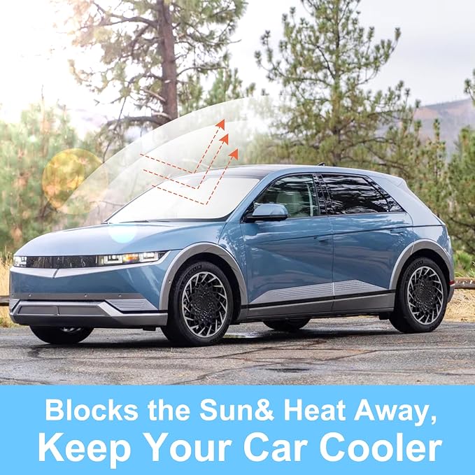 Front Windshield Sun Shade Foldable Car Front Window Sun Shade Windshield Shade Custom Fit for 2022-2025 2026 Hyundai Ioniq 5 Block UV Rays Accessories Heat Keep Cooler - Image 5