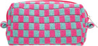 Checkered Makeup Bag for Purse, Small Travel Cosmetic Pouch,Magenta Green | Cute Zipper Makeup Organizer for Women, Travel Essentials, Toiletries, Makeup Brushes, Beauty Accessories&Bridesmaid Gifts by PAZIMIIK